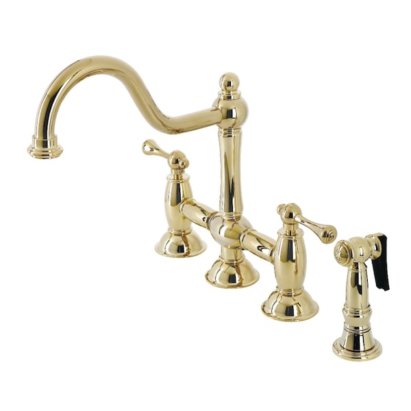 KS3792BLBS Restoration Bridge Kitchen Faucet W/ Brass Sprayer, Brass